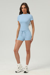 Women Slim-Fit Naked-Feel Quick-Dry Yoga Set: Classic Tee & Elastic Shorts