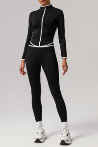 2 Pcs Set Contrasting Color Slim Jacket + Yoga Sports Legging