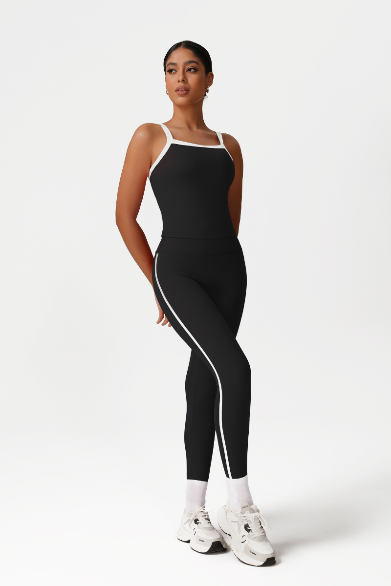 Women High-Waisted Color-Block Butt-Lifting Yoga Set: Vest + 9/10 Leggings