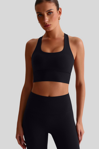 Women Cross Back Naked Feel Sports Bra: Removable Padded Yoga Top + Crisscross Back Design