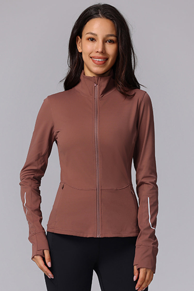 Women S Slim Fit Sports Zipper Jacket With Thumb Hole