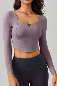 Women'S Square Neck Yoga Sport Crop Long Sleeve