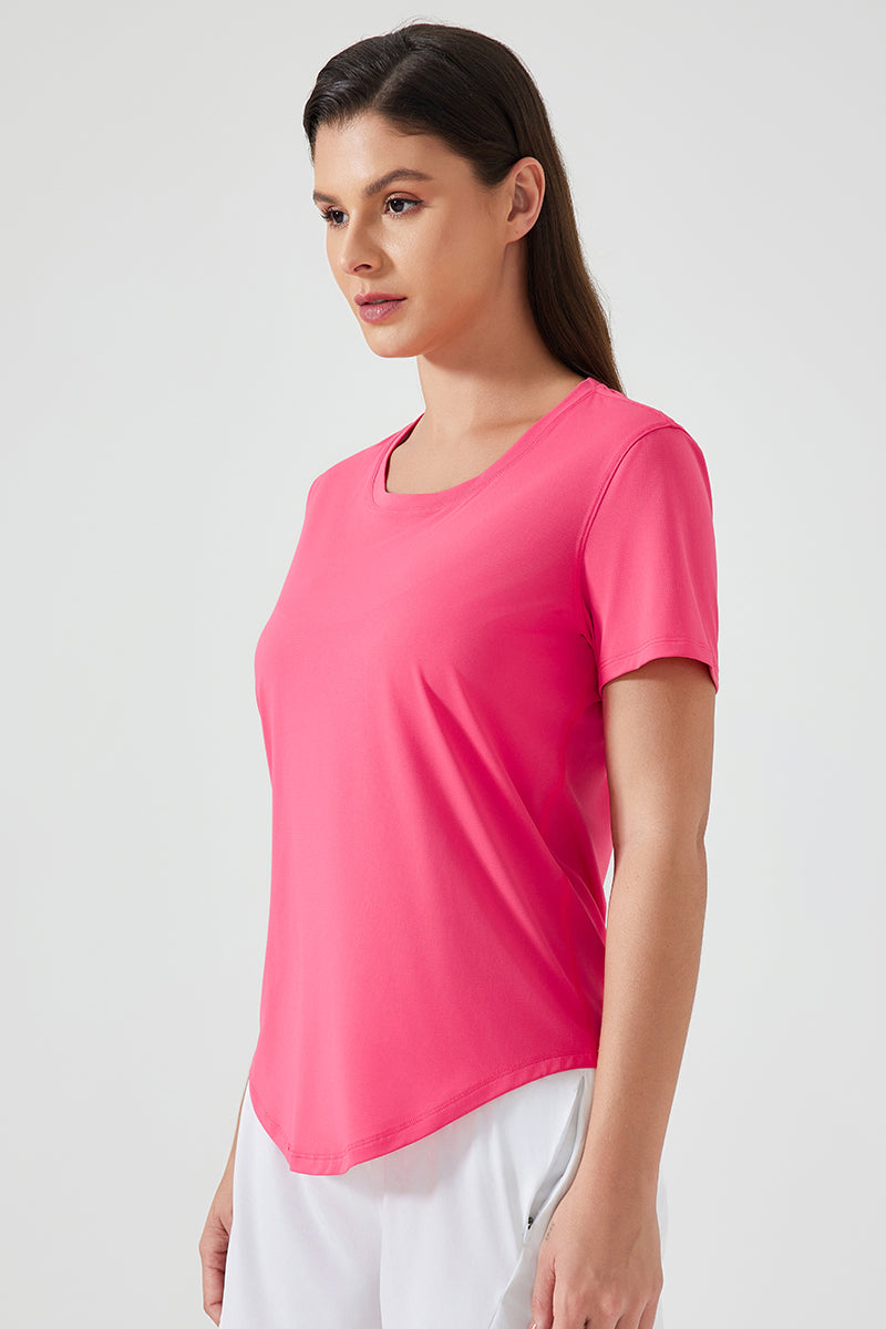 Women Lightweight Breathable Slim-Fit Quick-Dry Yoga Fitness Short-Sleeve Top