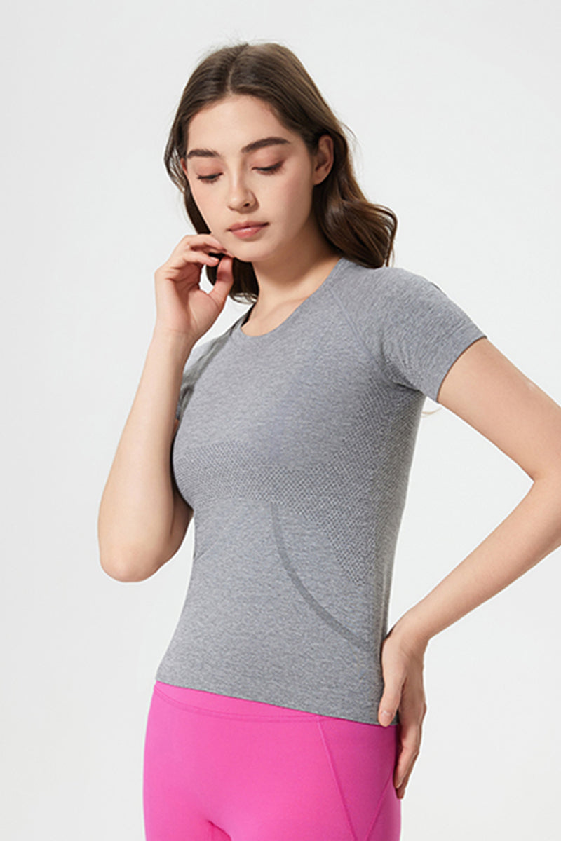 Women Seamless Round Neck Slim-Fit Quick-Dry Breathable Yoga Running T-Shirt