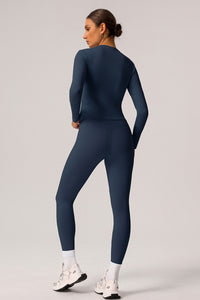 2 Pcs Set Light Fleece Sports Casual Long-Sleeved T-Shirt + Belly Controlling Sports Leggings