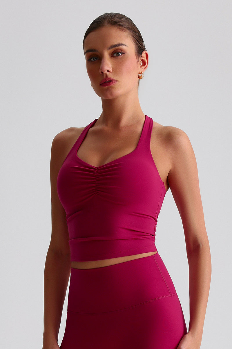 Women Wrinkles Crisscross Back Brushed Feel Quick-Dry High Stretch Yoga Sports Bra