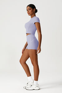 Women Seamless High Waisted Workout Set: Cropped Tee + Peach Lifting Shorts