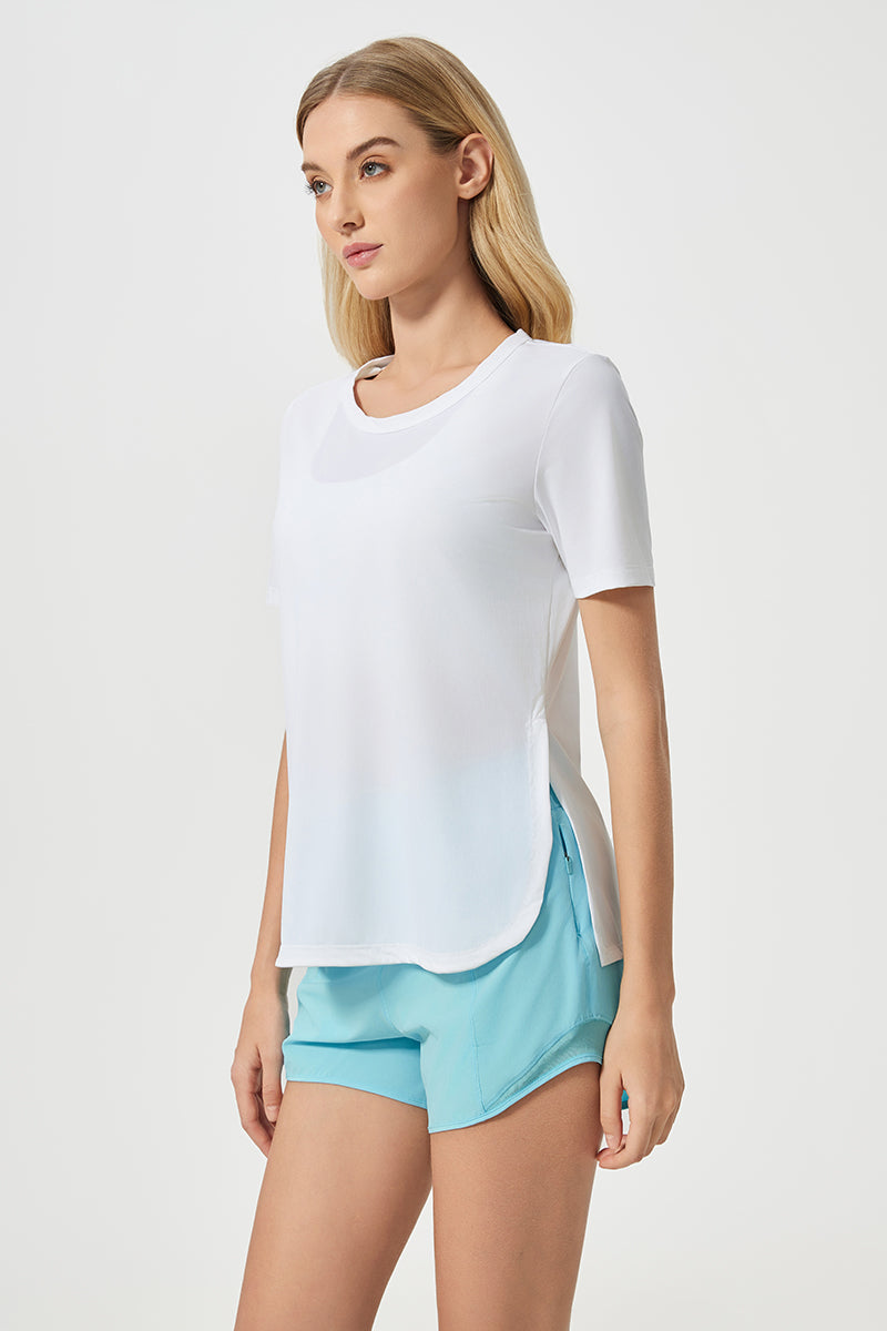 Women Short Sleeve Side Split Quick Dry Loose Breathable Running Fitness Sports Yoga Top