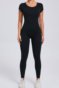 Women Short Sleeve Backless Tight One-Piece Quick Dry Hip Lifting Sports Fitness Yoga Bodysuit
