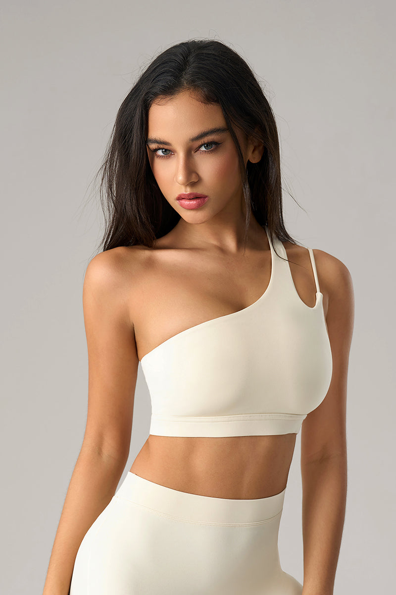 Women Asymmetrical Single Strap Crisscross Back Yoga Sports Bra