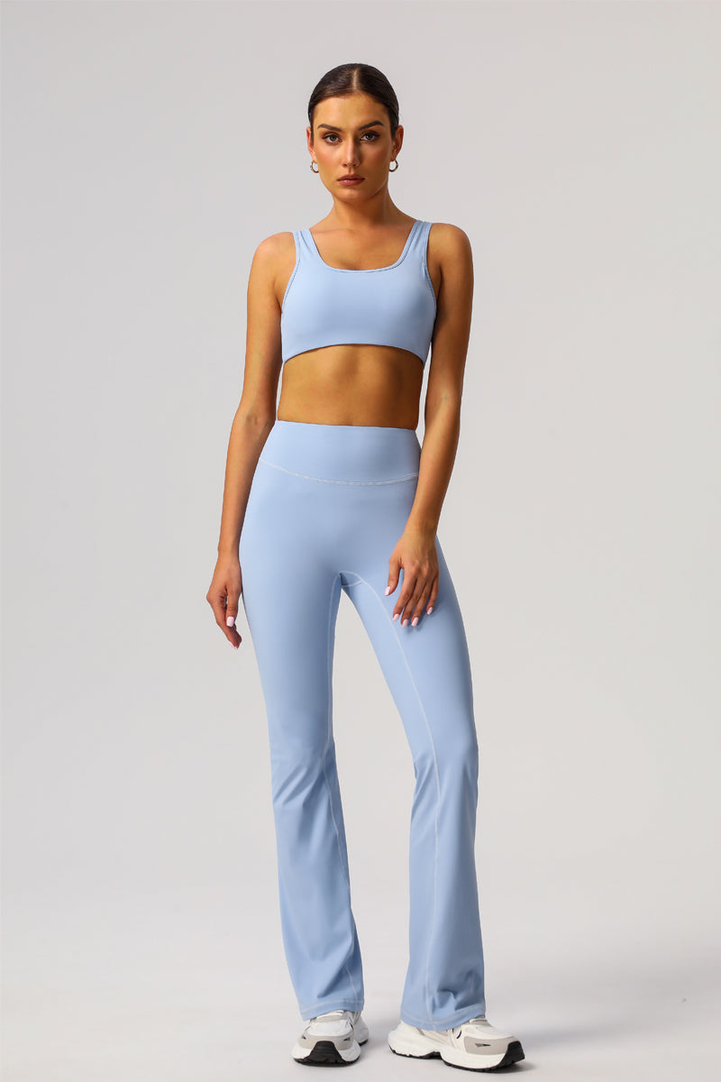U-shaped back sports bra + micro flared pants 2-piece set