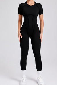 Women Stereoscopic Backless Skinny Short Sleeve Long Pants One Piece Sports Yoga Bodysuit