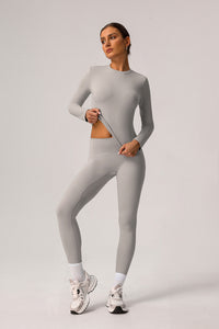 2 Pcs Set Light Fleece Sports Casual Long-Sleeved T-Shirt + Belly Controlling Sports Leggings