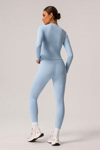 2 Pcs Set Light Fleece Sports Casual Long-Sleeved T-Shirt + Belly Controlling Sports Leggings
