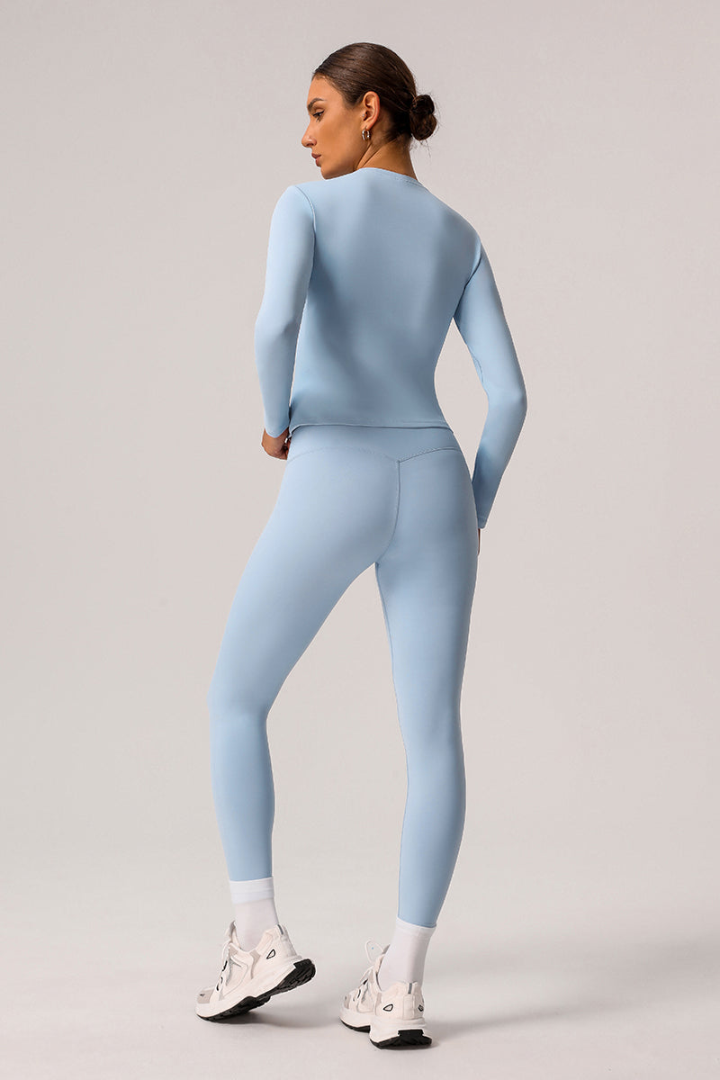 2 Pcs Set Light Fleece Sports Casual Long-Sleeved T-Shirt + Belly Controlling Sports Leggings