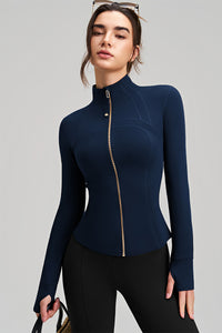 Women Slim-Fit High-Neck Finger-Loop Yoga Long Sleeve