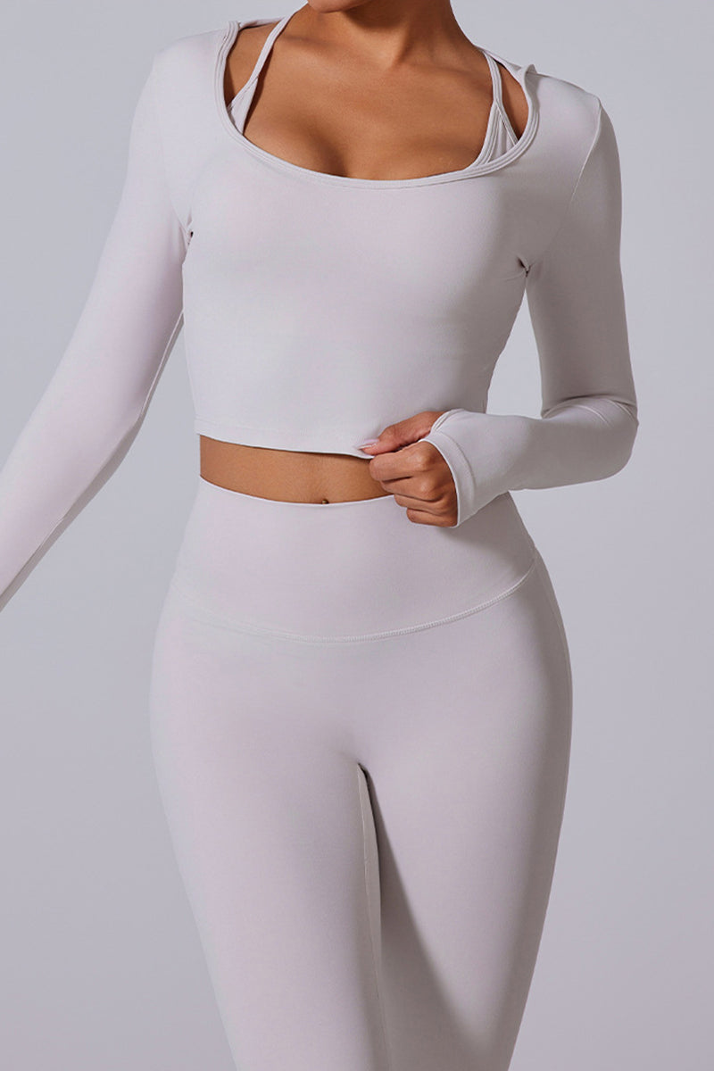 Women'S Yoga Suit Set: Waistless Square Neck Long Sleeves + High-Waisted Leggings