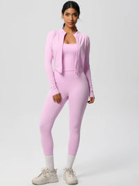 Women Activewear Set:Slim Fit Sports Bra+Zip Jacket+Leggings