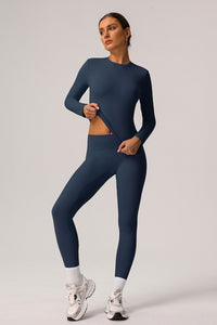 2 Pcs Set Light Fleece Sports Casual Long-Sleeved T-Shirt + Belly Controlling Sports Leggings