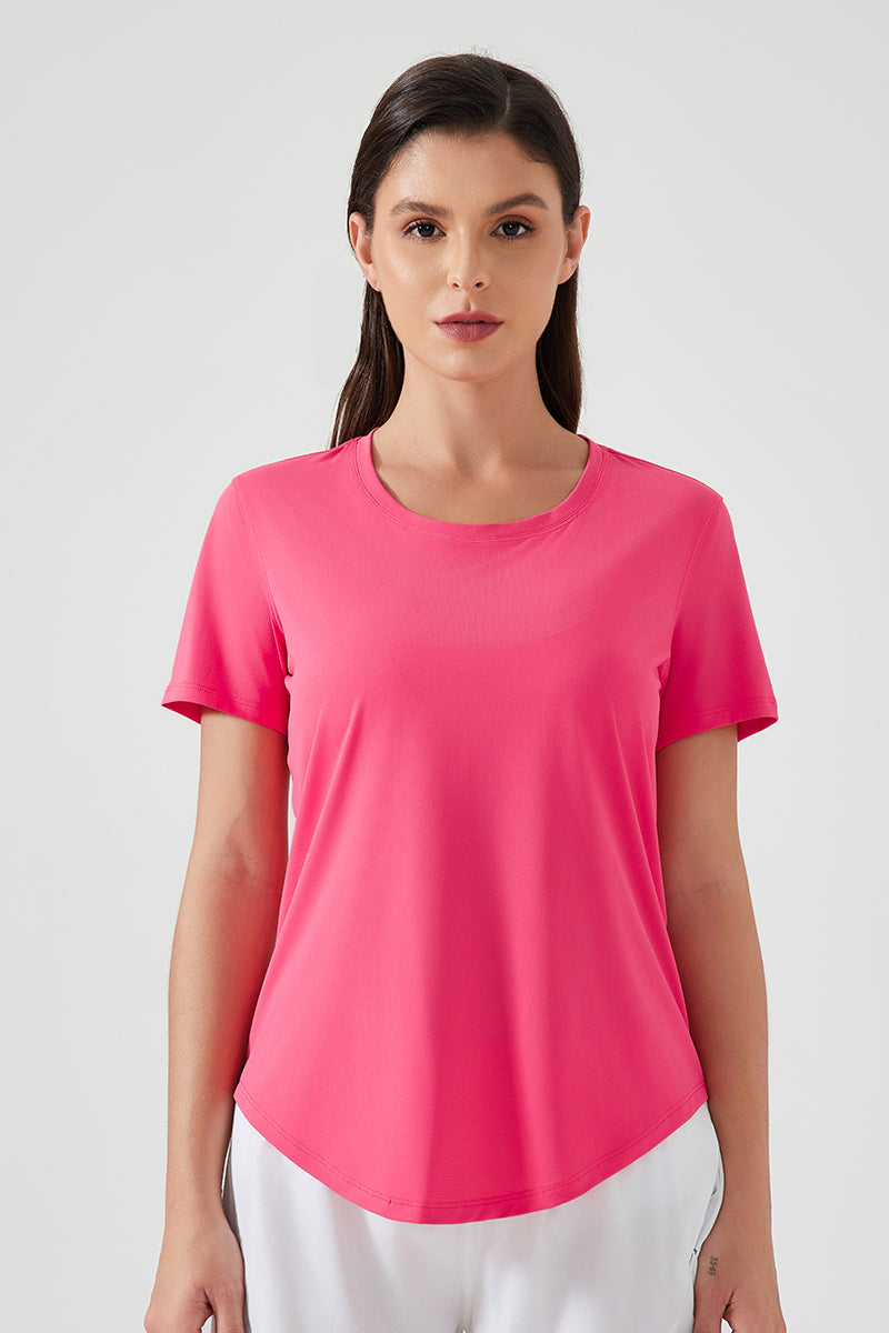 Women Lightweight Breathable Slim-Fit Quick-Dry Yoga Fitness Short-Sleeve Top
