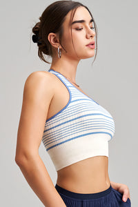 Women Halter Striped Quick-Dry Built-in Sports Bra