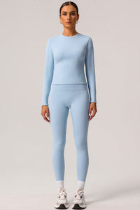 2 Pcs Set Light Fleece Sports Casual Long-Sleeved T-Shirt + Belly Controlling Sports Leggings
