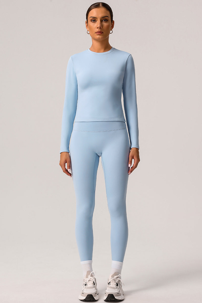 2 Pcs Set Light Fleece Sports Casual Long-Sleeved T-Shirt + Belly Controlling Sports Leggings