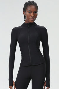 Women High-Neck Waist-Shaping Slim-Fit Yoga Built-In Pocket Running Workout Jacket