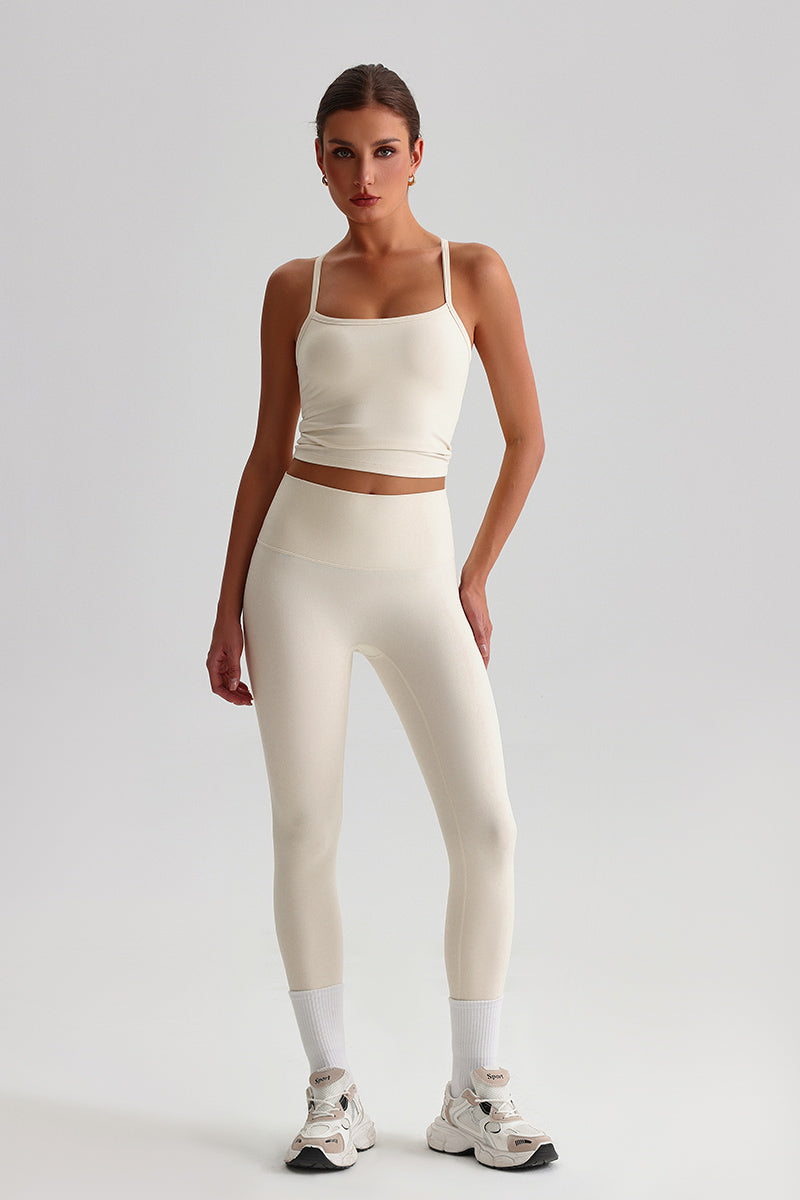 Women Cross-Back High Elasticity Premium Yoga Set: Camisole Sports Bra + Seamless Leggings