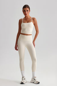 Women Cross-Back High Elasticity Premium Yoga Set: Camisole Sports Bra + Seamless Leggings