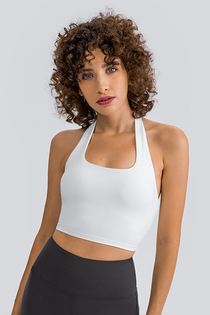 Women Sexy Halter Seamless Ruching Back Sports Bra