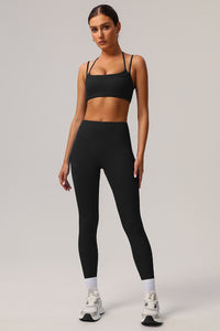 2 Pcs Set Thin Strap Halter Neck Fitness Running Sports Bra + Quick-Dry Tight Yoga Leggings