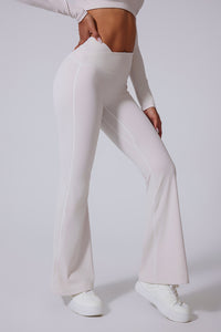 Women'S Crossover High-Waisted Brushed Plastic Yoga Bell Bottoms