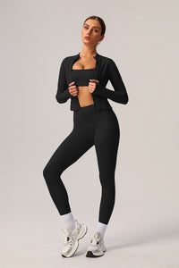 3 Pcs Set Halter Neck Fitness Running Sports Bra + Zipper Pocket Running Jacket + Quick-Dry Tight Yoga Leggings