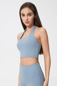 Women Sexy Halter Seamless Ruching Back Sports Bra