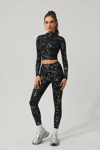 Women Gold Foil Fabric Sports Leggings