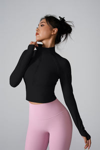 Women'S Stand-Up Collar Half-Zip Slim Yoga Long-Sleeved Jacket