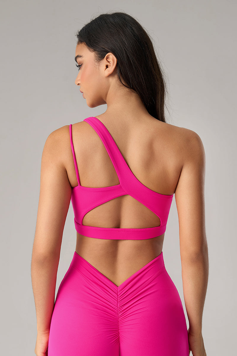 Women Asymmetrical Single Strap Crisscross Back Yoga Sports Bra
