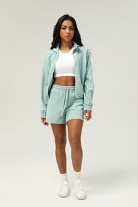 2 Pcs Set Casual Stand Collar Jacket + Drawstring Outdoor Running Shorts