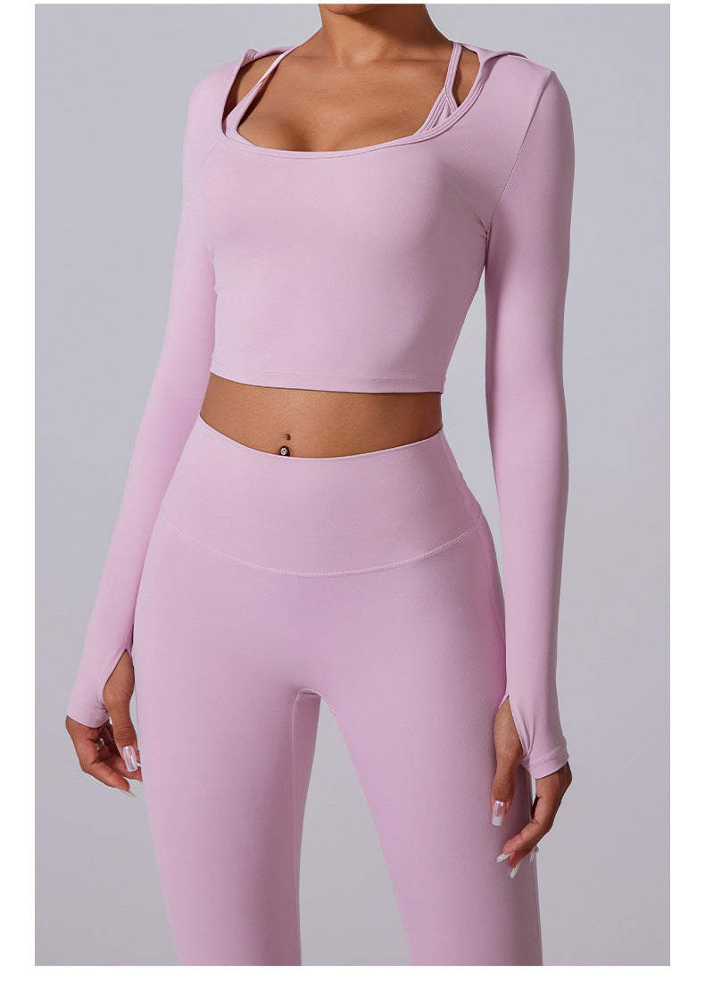 Women'S Yoga Suit Set: Waistless Square Neck Long Sleeves + High-Waisted Leggings