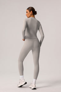 2 Pcs Set Light Fleece Sports Casual Long-Sleeved T-Shirt + Belly Controlling Sports Leggings