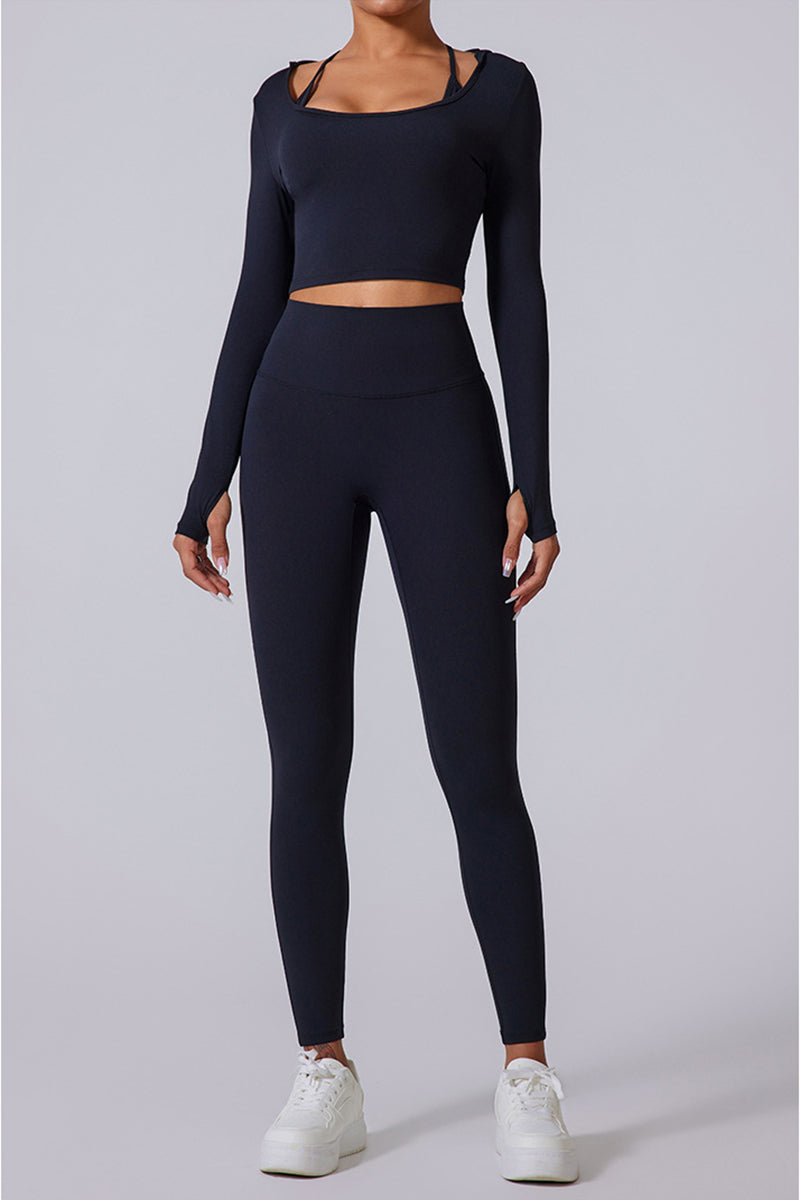Women'S Yoga Suit Set: Waistless Square Neck Long Sleeves + High-Waisted Leggings