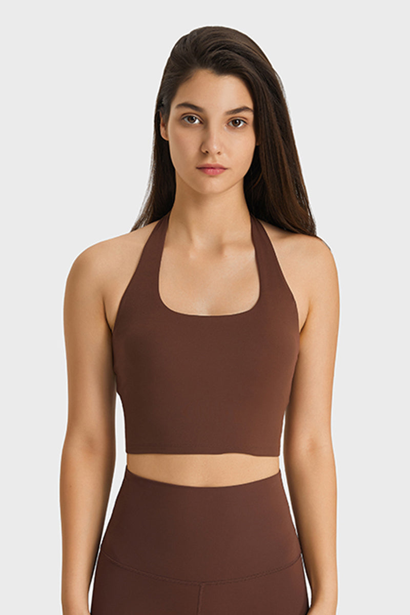 Women Sexy Halter Seamless Ruching Back Sports Bra