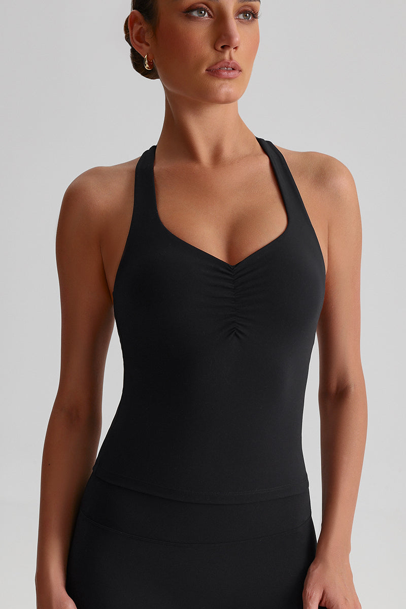Women Wrinkles Crisscross Back Brushed Feel Quick-Dry High Stretch Yoga Sports Bra