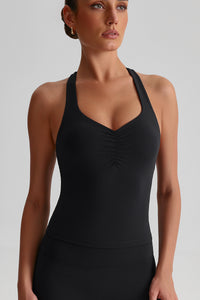 Women Wrinkles Crisscross Back Brushed Feel Quick-Dry High Stretch Yoga Sports Bra