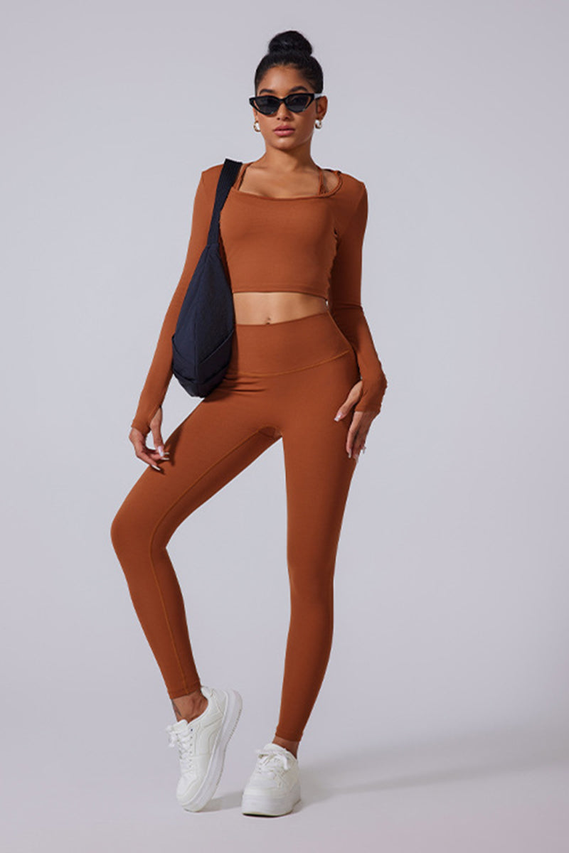 Women'S Yoga Suit Set: Waistless Square Neck Long Sleeves + High-Waisted Leggings