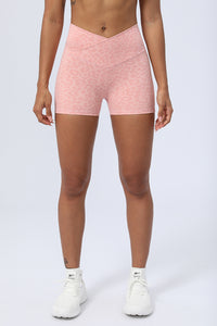 Women Leopard Print V-Cross Waist Butt Lifting Yoga Shorts