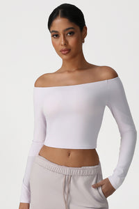 Women Off-Shoulder High-Stretch Yoga Fitness Long Sleeve Top