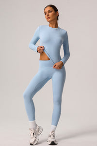 2 Pcs Set Light Fleece Sports Casual Long-Sleeved T-Shirt + Belly Controlling Sports Leggings