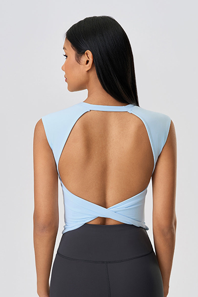 Women Sleeveless Built-In Bra Cutout Back Naked-Feel Yoga Fitness Tank Top